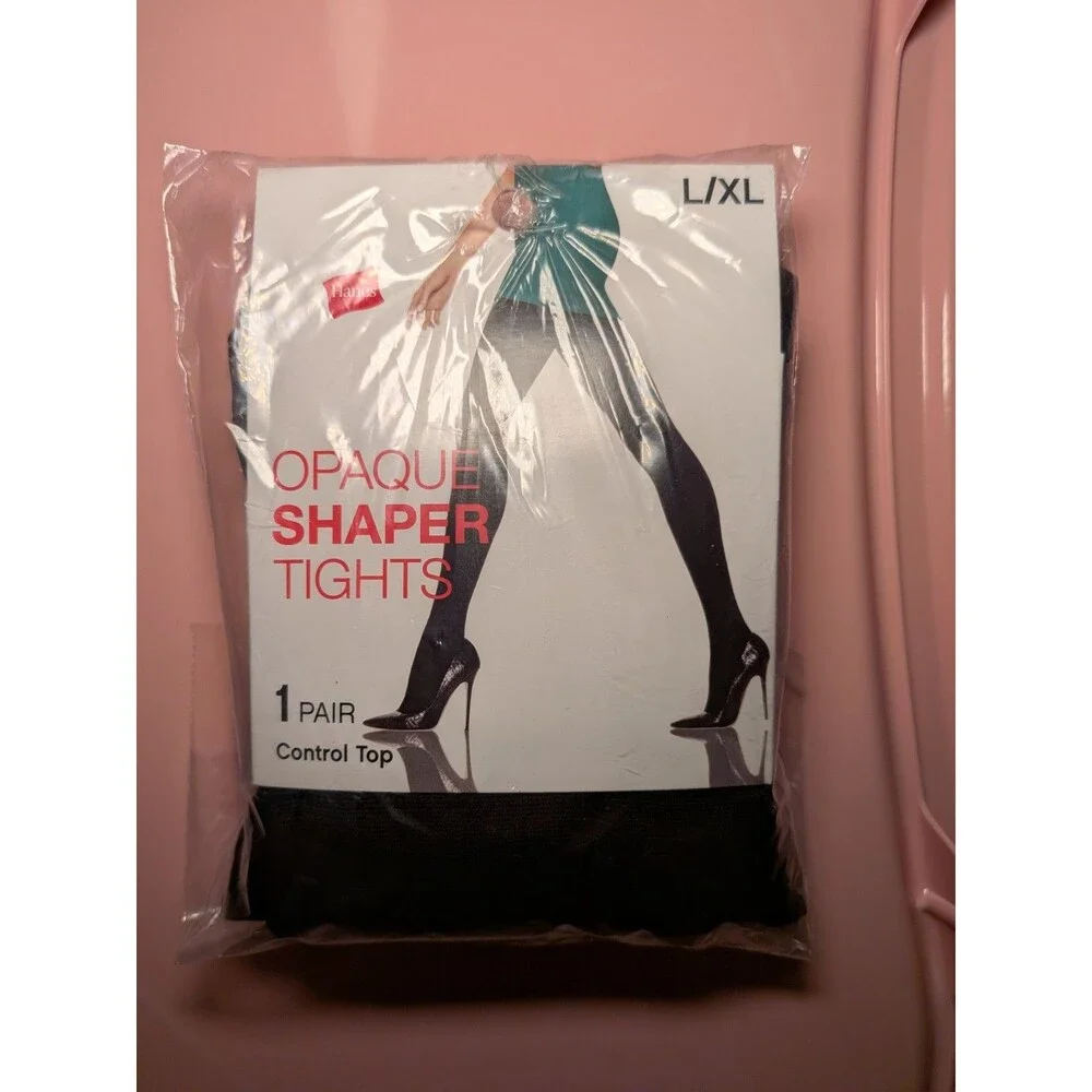 Hanes Q02088 Control Top Opaque Shaper Tights Black SIZE L/XL  Large XLarge